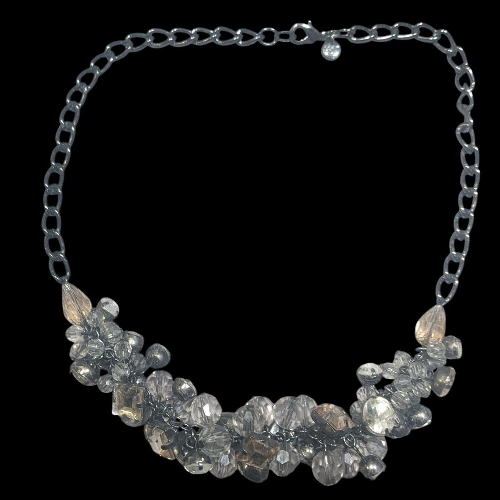 Ann Taylor Loft Grey And Silver Tone Cluster Gem Necklace